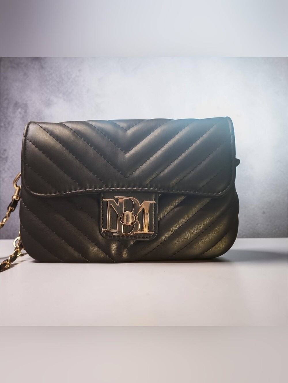 Badgley Mischka Quilted Flap Phone Crossbody with Gold Logo